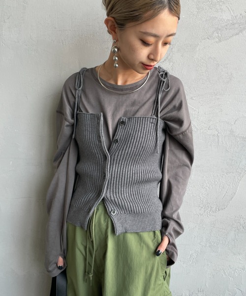 By/m（バイエム）の「[By/m/バイエム] マルチWAY フロントボタン リブニットビスチェ（キャミソール・レディース・ブラック/グレー/ブラウン/ベージュ・F）」の15枚目の写真