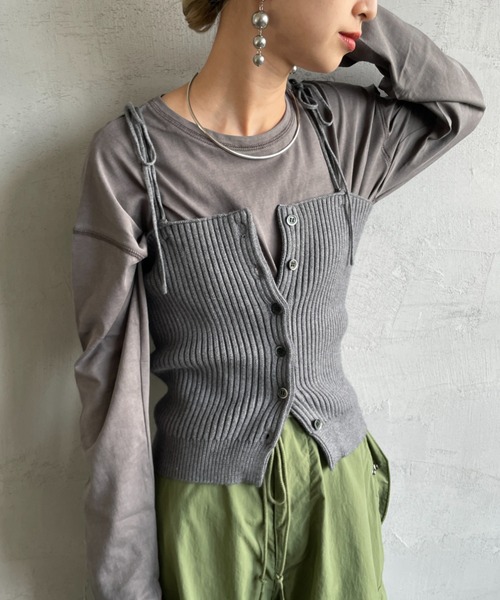 By/m（バイエム）の「[By/m/バイエム] マルチWAY フロントボタン リブニットビスチェ（キャミソール・レディース・ブラック/グレー/ブラウン/ベージュ・F）」の16枚目の写真