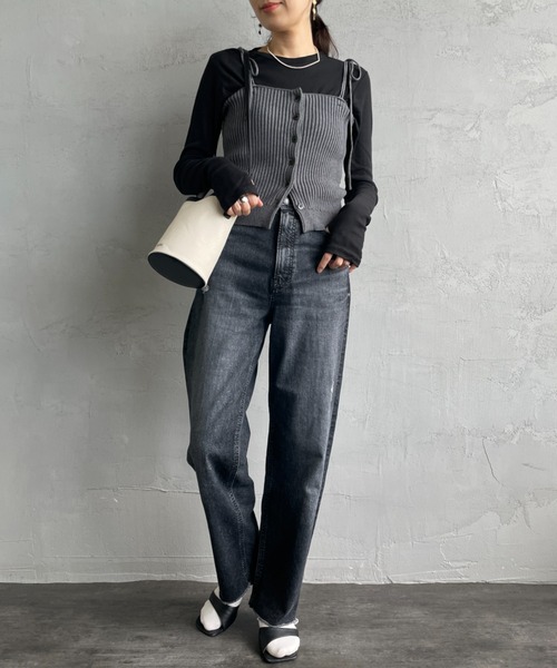 By/m（バイエム）の「[By/m/バイエム] マルチWAY フロントボタン リブニットビスチェ（キャミソール・レディース・ブラック/グレー/ブラウン/ベージュ・F）」の11枚目の写真