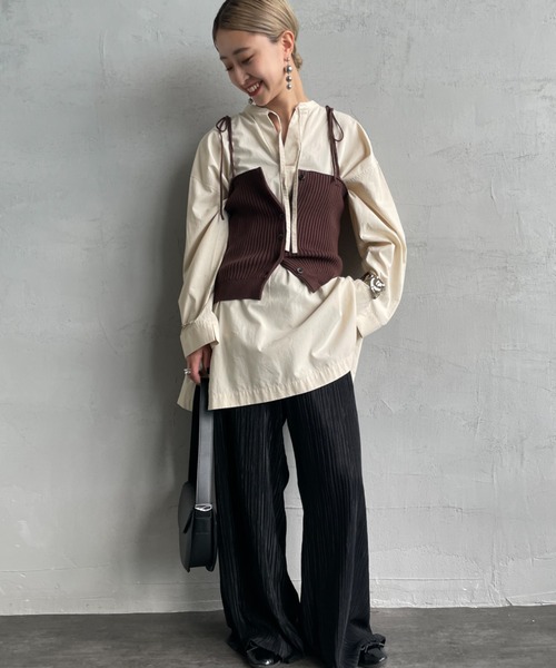 By/m（バイエム）の「[By/m/バイエム] マルチWAY フロントボタン リブニットビスチェ（キャミソール・レディース・ブラック/グレー/ブラウン/ベージュ・F）」の10枚目の写真