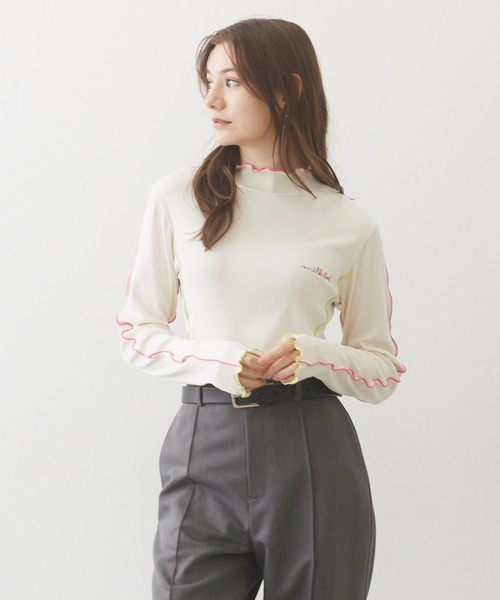 MILKFED.（ミルクフェド）の「OVERLOCK STITCHED TOP（Tシャツ/カットソー・レディース・オフホワイト/ネイビー/カーキ・ONE SIZE）」の2枚目の写真