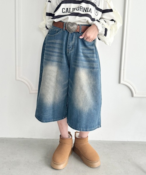 SOLLON.(ソルロン)の「7分丈ワイドデニムハーフパンツ(デニムパンツ・レディース・ブルー・M)」の4枚目の写真