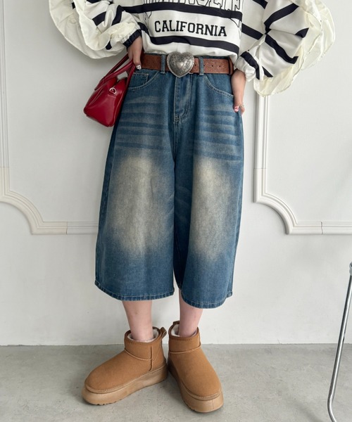 SOLLON.(ソルロン)の「7分丈ワイドデニムハーフパンツ(デニムパンツ・レディース・ブルー・M)」の3枚目の写真