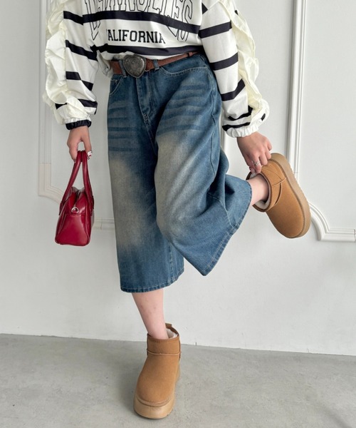 SOLLON.(ソルロン)の「7分丈ワイドデニムハーフパンツ(デニムパンツ・レディース・ブルー・M)」の5枚目の写真