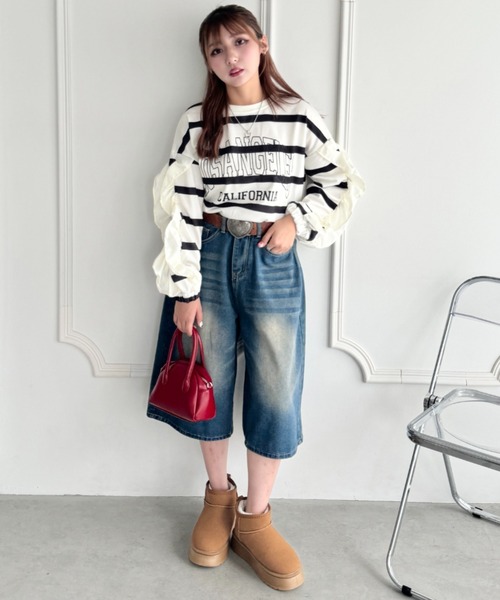 SOLLON.(ソルロン)の「7分丈ワイドデニムハーフパンツ(デニムパンツ・レディース・ブルー・M)」の8枚目の写真