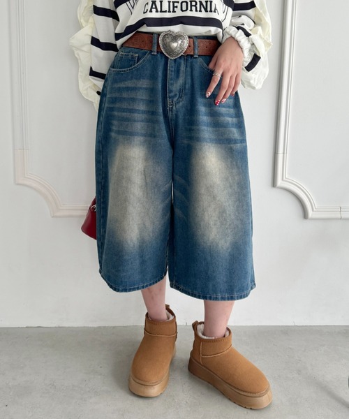 SOLLON.(ソルロン)の「7分丈ワイドデニムハーフパンツ(デニムパンツ・レディース・ブルー・M)」の11枚目の写真