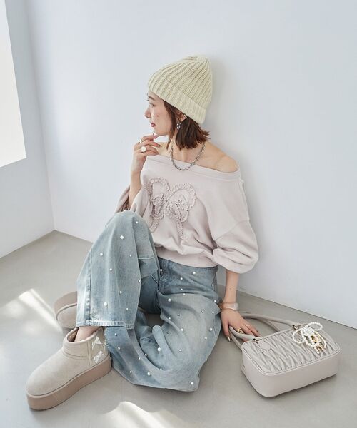 MAJESTIC LEGON（マジェスティックレゴン）の「リボン厚底フェイクムートンブーツ（ブーツ・レディース・ベージュ/キャメル・MEDIUM/LARGE）」の12枚目の写真