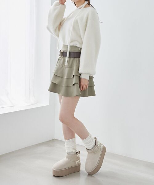 MAJESTIC LEGON（マジェスティックレゴン）の「リボン厚底フェイクムートンブーツ（ブーツ・レディース・ベージュ/キャメル・MEDIUM/LARGE）」の13枚目の写真