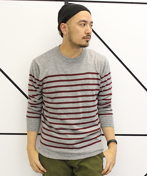 CIAOPANIC TYPY（チャオパニックティピー）の「【CIAOPANIC TYPY】アンゴラミックスマリンボーダーニットプルオーバー（ニット/セーター・メンズ・ネイビー/グレー/ホワイト/キャメル・MEDIUM/SMALL/LARGE）」の3枚目の写真