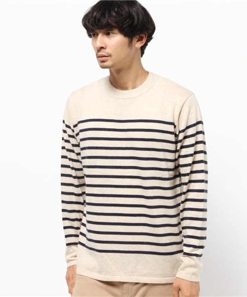 CIAOPANIC TYPY（チャオパニックティピー）の「【CIAOPANIC TYPY】アンゴラミックスマリンボーダーニットプルオーバー（ニット/セーター・メンズ・ネイビー/グレー/ホワイト/キャメル・MEDIUM/SMALL/LARGE）」の2枚目の写真