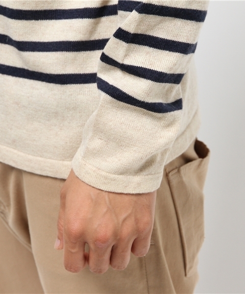 CIAOPANIC TYPY（チャオパニックティピー）の「【CIAOPANIC TYPY】アンゴラミックスマリンボーダーニットプルオーバー（ニット/セーター・メンズ・ネイビー/グレー/ホワイト/キャメル・MEDIUM/SMALL/LARGE）」の8枚目の写真