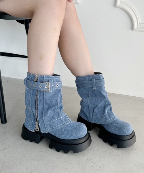 セール】デニム厚底カバーブーツ（ブーツ）｜SOLLON.（ソルロン）の