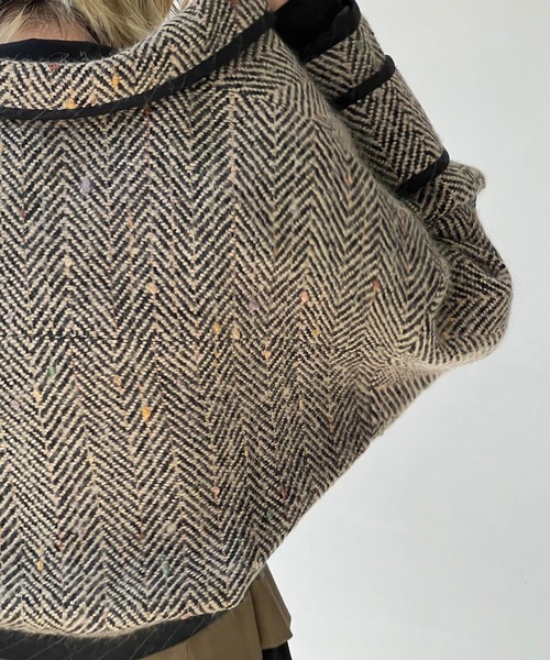 【YOUYILIN】ヘリンボーン 丸襟ショートジャケット chw24a034