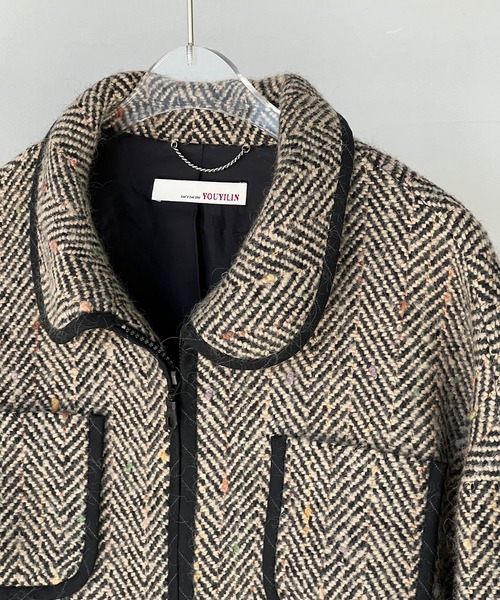 【YOUYILIN】ヘリンボーン 丸襟ショートジャケット chw24a034