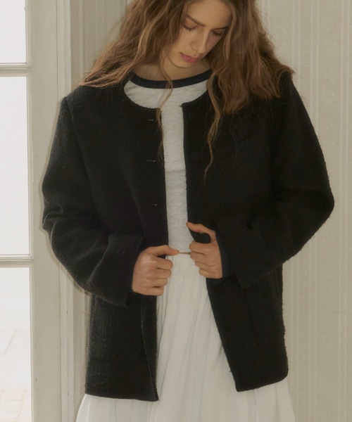 GIUNON ジウノン カラーレスツイードジャケット collar less tweed jacket / カラーレスツイードジャケット