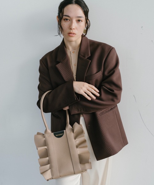 フリルレザーバッグ/500mlペットボトル収納可能（トートバッグ