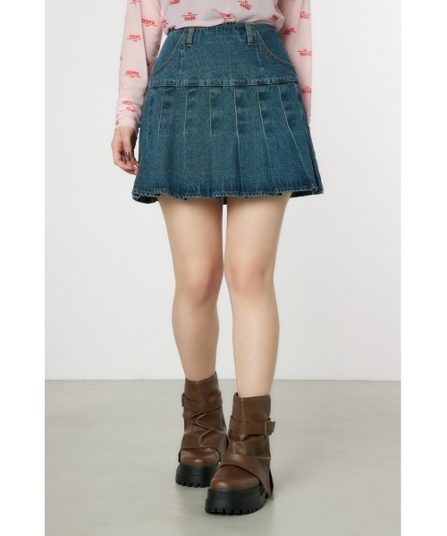 RODEO CROWNS WIDE BOWL(ロデオクラウンズワイドボウル)の「デニムプリーツミニスカート(デニムスカート・レディース・ブルー/ブラウン・SMALL/MEDIUM)」の11枚目の写真
