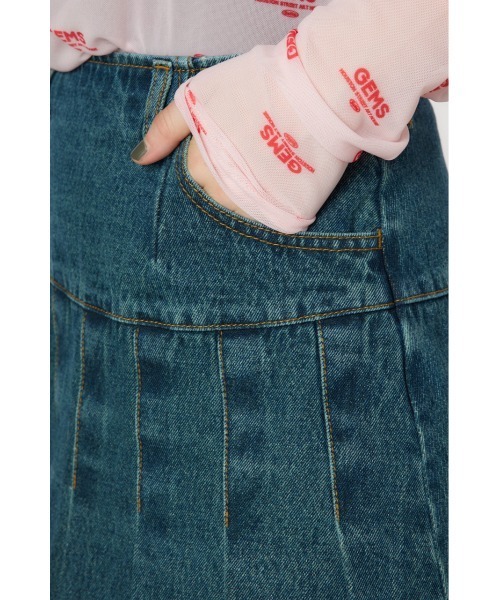 RODEO CROWNS WIDE BOWL(ロデオクラウンズワイドボウル)の「デニムプリーツミニスカート(デニムスカート・レディース・ブルー/ブラウン・SMALL/MEDIUM)」の8枚目の写真