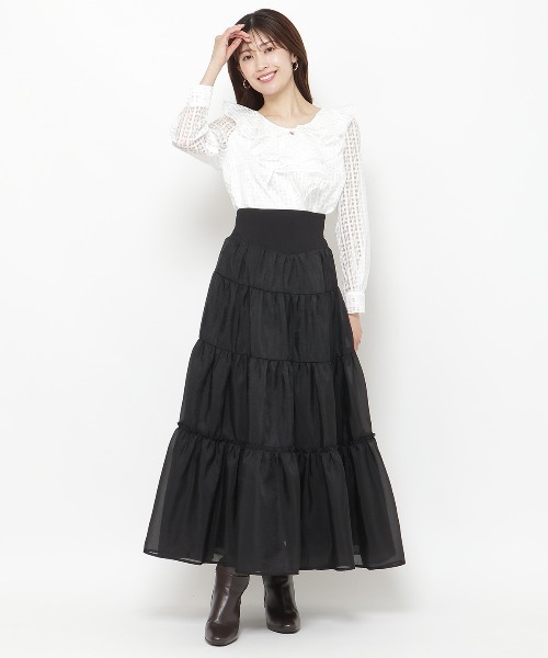 AND COUTURE（アンドクチュール）の「シアーチェックフリルブラウス（シャツ/ブラウス・レディース・ベージュ/ブラック/オフホワイト・FREE）」の6枚目の写真