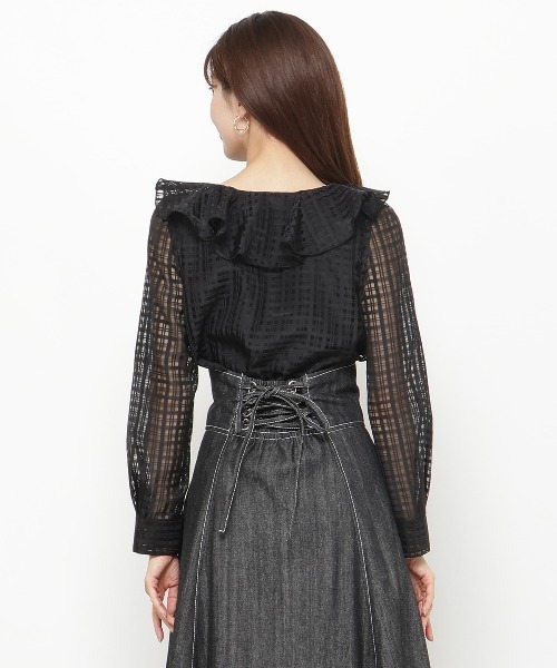 AND COUTURE（アンドクチュール）の「シアーチェックフリルブラウス（シャツ/ブラウス・レディース・ベージュ/ブラック/オフホワイト・FREE）」の11枚目の写真