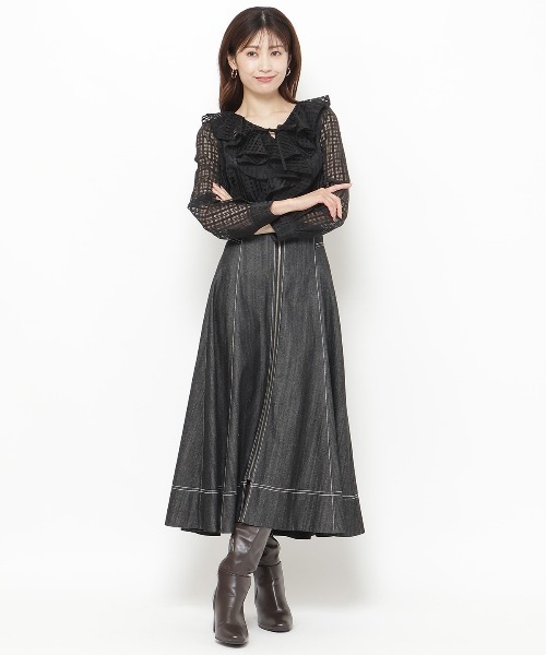 AND COUTURE（アンドクチュール）の「シアーチェックフリルブラウス（シャツ/ブラウス・レディース・ベージュ/ブラック/オフホワイト・FREE）」の12枚目の写真