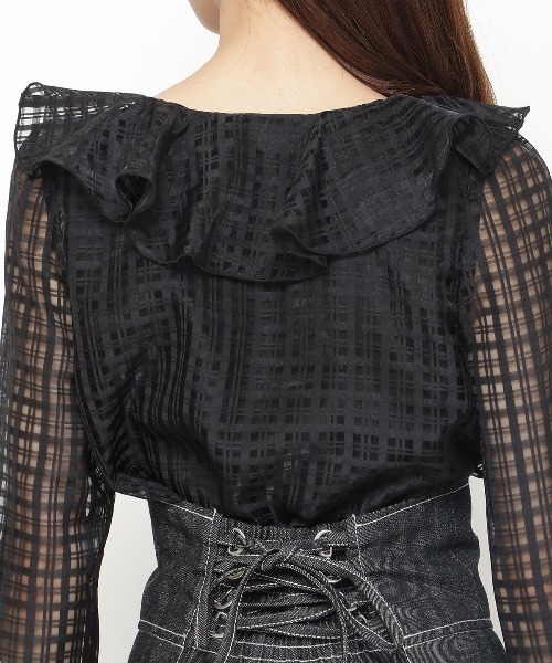 AND COUTURE（アンドクチュール）の「シアーチェックフリルブラウス（シャツ/ブラウス・レディース・ベージュ/ブラック/オフホワイト・FREE）」の14枚目の写真