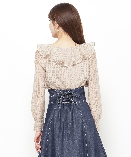 AND COUTURE（アンドクチュール）の「シアーチェックフリルブラウス（シャツ/ブラウス・レディース・ベージュ/ブラック/オフホワイト・FREE）」の16枚目の写真