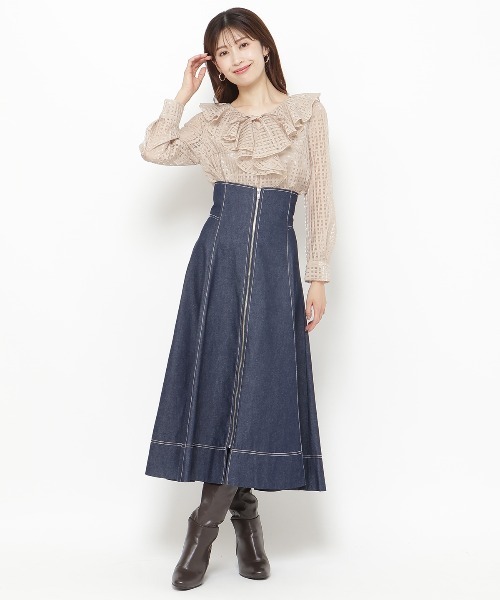 AND COUTURE（アンドクチュール）の「シアーチェックフリルブラウス（シャツ/ブラウス・レディース・ベージュ/ブラック/オフホワイト・FREE）」の18枚目の写真