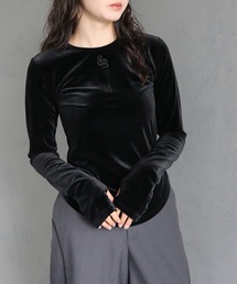 &g'aime | 【&g’aime】刺繍ロゴクルーネックベロアトップス　EMBROIDERY LOGO CREWNECK VELOR TOPS(Tシャツ/カットソー)