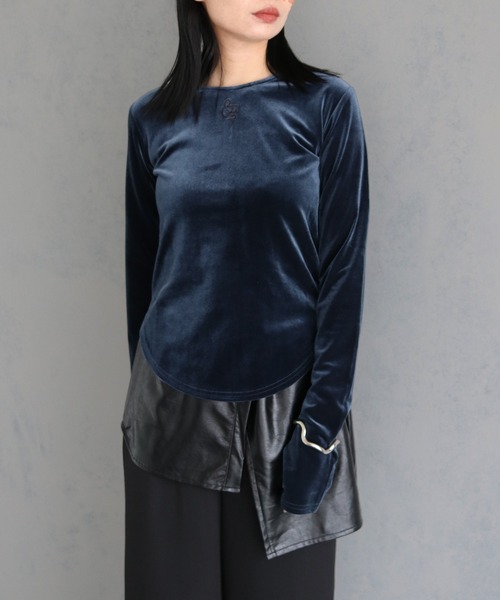 &g'aime（アンジェム）の「【&g’aime】刺繍ロゴクルーネックベロアトップス　EMBROIDERY LOGO CREWNECK VELOR TOPS（Tシャツ/カットソー・レディース・ブラック/ブルー・FREE）」の14枚目の写真