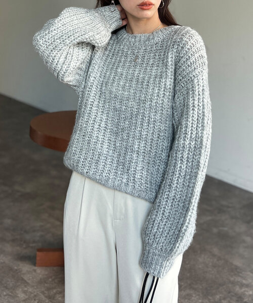 Chez toi(シェトワ)の「ローゲージクルーネックプルオーバー(ニット/セーター・レディース・ライトグレー/レッド/パープル/ブルー・FREE)」の5枚目の写真