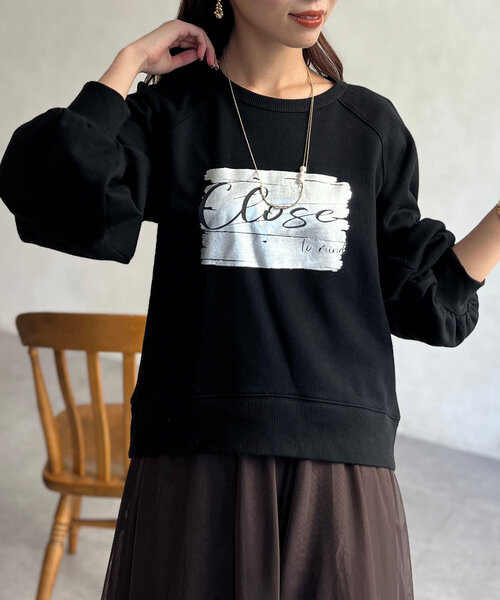 Chez toi(シェトワ)の「箔プリント裏毛ラグランプルオーバー(Tシャツ/カットソー・レディース・ブルー/オフホワイト/ブラック・FREE)」の14枚目の写真