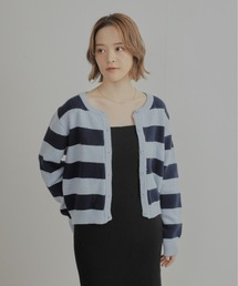クルーネックボーダーニットカーディガン