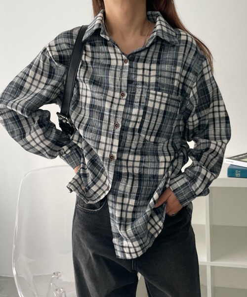 WEGO（ウィゴー）の「WEGO/オーバーサイズチェックネルシャツ（シャツ/ブラウス・レディース・ネイビー/グリーン・FREE）」の12枚目の写真
