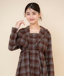 テーラードジャケット（ブラウン/茶色系・チェック柄）ファッション