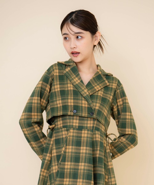 REDYAZEL（レディアゼル）の「【セットアップ可能】チェックショートジャケット（テーラードジャケット・レディース・グレー/グリーン/ブラウン・SMALL/MEDIUM）」の3枚目の写真