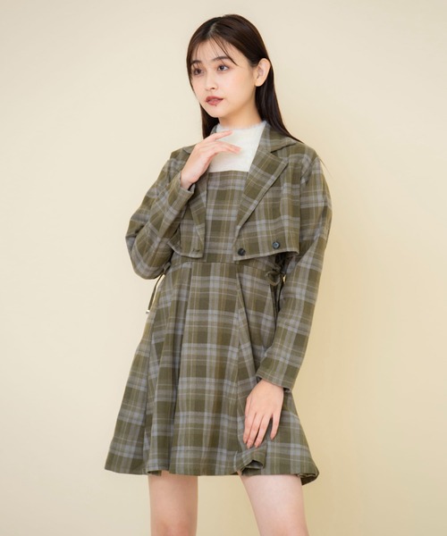 REDYAZEL（レディアゼル）の「【セットアップ可能】チェックショートジャケット（テーラードジャケット・レディース・グレー/グリーン/ブラウン・SMALL/MEDIUM）」の9枚目の写真
