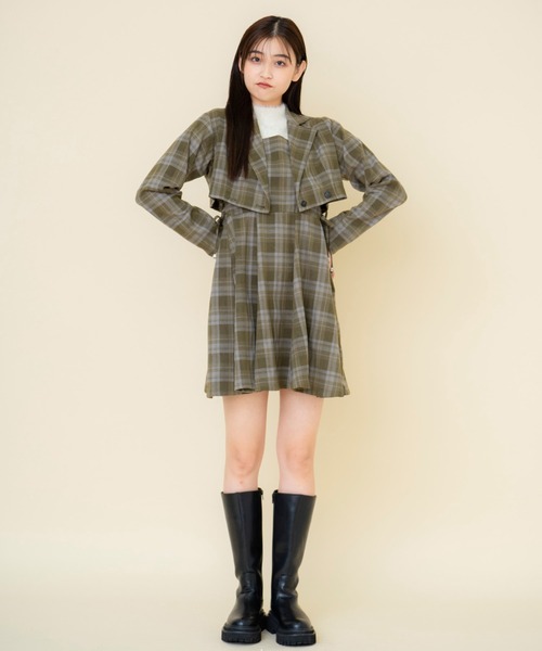 REDYAZEL（レディアゼル）の「【セットアップ可能】チェックショートジャケット（テーラードジャケット・レディース・グレー/グリーン/ブラウン・SMALL/MEDIUM）」の12枚目の写真