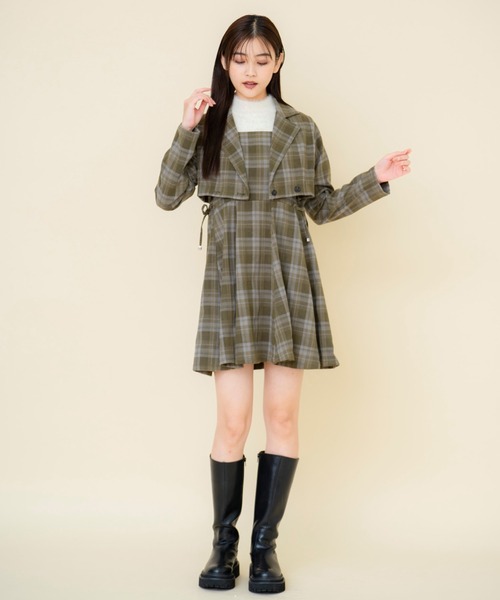 REDYAZEL（レディアゼル）の「【セットアップ可能】チェックショートジャケット（テーラードジャケット・レディース・グレー/グリーン/ブラウン・SMALL/MEDIUM）」の13枚目の写真