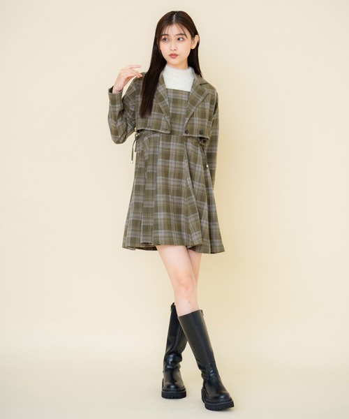 REDYAZEL（レディアゼル）の「【セットアップ可能】チェックショートジャケット（テーラードジャケット・レディース・グレー/グリーン/ブラウン・SMALL/MEDIUM）」の14枚目の写真