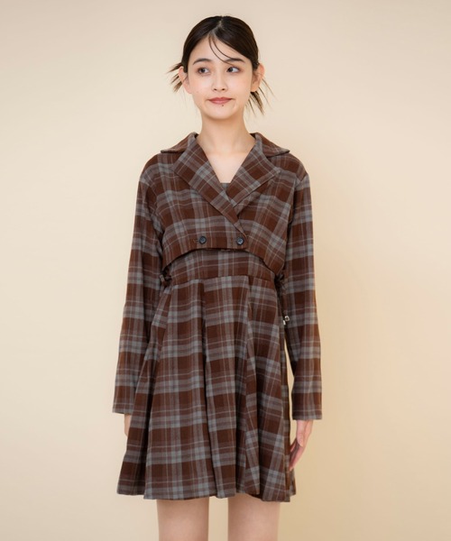 REDYAZEL（レディアゼル）の「【セットアップ可能】チェックショートジャケット（テーラードジャケット・レディース・グレー/グリーン/ブラウン・SMALL/MEDIUM）」の15枚目の写真