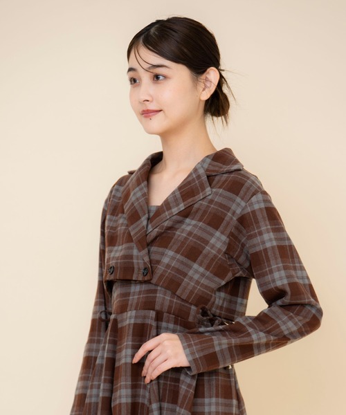 REDYAZEL（レディアゼル）の「【セットアップ可能】チェックショートジャケット（テーラードジャケット・レディース・グレー/グリーン/ブラウン・SMALL/MEDIUM）」の18枚目の写真