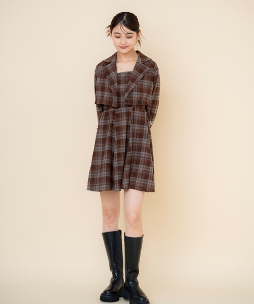 REDYAZEL（レディアゼル）の「【セットアップ可能】チェックショートジャケット（テーラードジャケット・レディース・グレー/グリーン/ブラウン・SMALL/MEDIUM）」の19枚目の写真