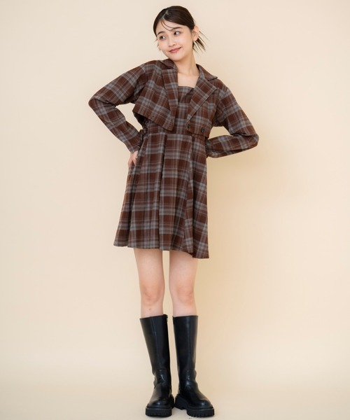 REDYAZEL（レディアゼル）の「【セットアップ可能】チェックショートジャケット（テーラードジャケット・レディース・グレー/グリーン/ブラウン・SMALL/MEDIUM）」の20枚目の写真