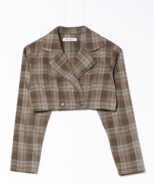 REDYAZEL（レディアゼル）の「【セットアップ可能】チェックショートジャケット（テーラードジャケット・レディース・グレー/グリーン/ブラウン・SMALL/MEDIUM）」の8枚目の写真