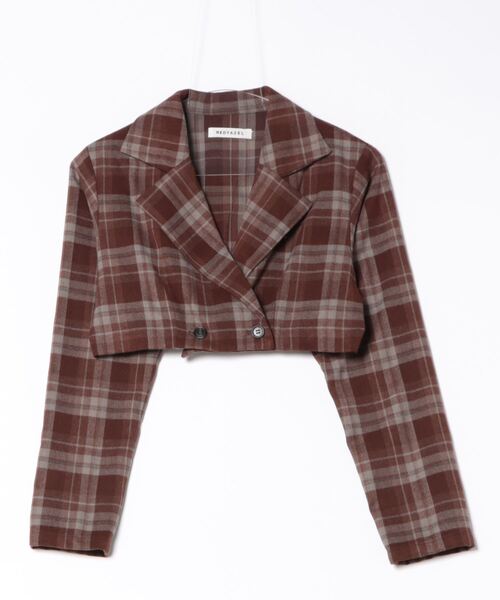 REDYAZEL（レディアゼル）の「【セットアップ可能】チェックショートジャケット（テーラードジャケット・レディース・グレー/グリーン/ブラウン・SMALL/MEDIUM）」の7枚目の写真