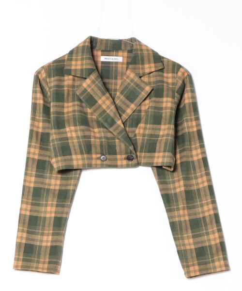 REDYAZEL（レディアゼル）の「【セットアップ可能】チェックショートジャケット（テーラードジャケット・レディース・グレー/グリーン/ブラウン・SMALL/MEDIUM）」の6枚目の写真