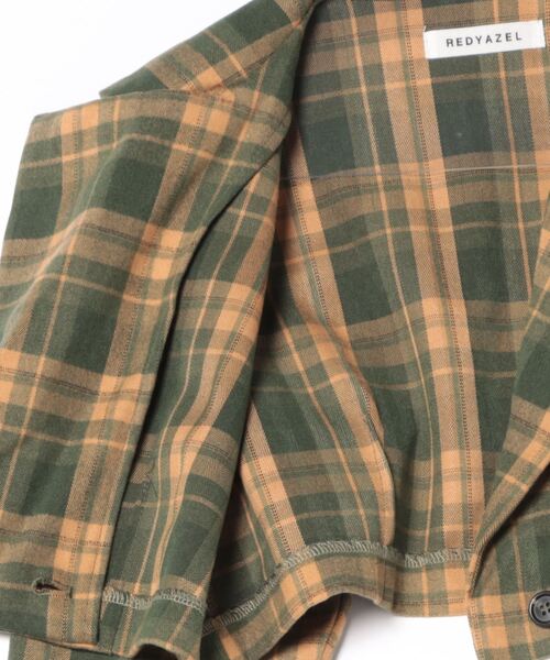 REDYAZEL（レディアゼル）の「【セットアップ可能】チェックショートジャケット（テーラードジャケット・レディース・グレー/グリーン/ブラウン・SMALL/MEDIUM）」の4枚目の写真