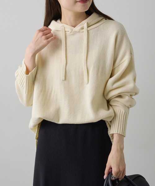 PUAL CE CIN（ピュアルセシン）の「ハンドウォッシャブルニットパーカー（ニット/セーター・レディース・ベージュ/ブラック/オフホワイト/グレー・FREE）」の2枚目の写真