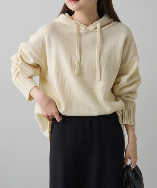 PUAL CE CIN（ピュアルセシン）の「ハンドウォッシャブルニットパーカー（ニット/セーター・レディース・ベージュ/ブラック/オフホワイト/グレー・FREE）」の5枚目の写真